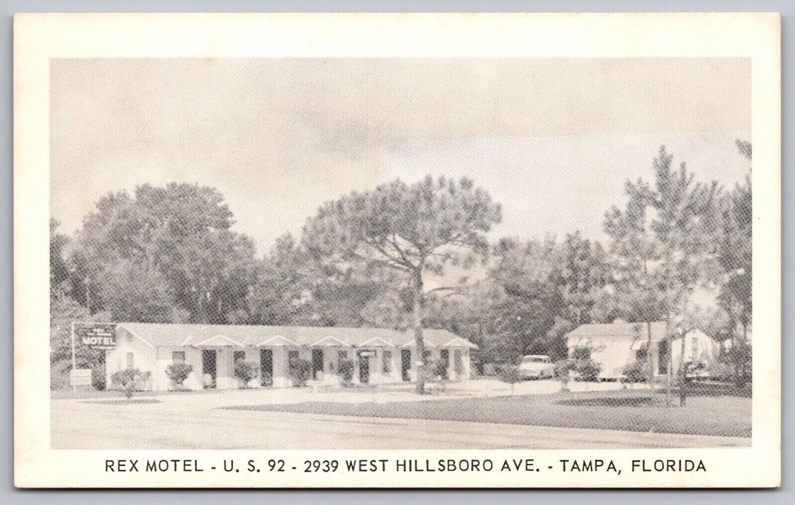 Tampa Florida Rex Motel Building Roadside Streetview Old Car BW UNP Postcard
