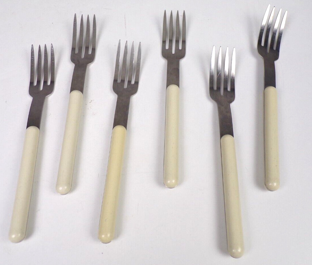 Vintage Lauffer Cream White Flatware Set Of 6 Japan Plastic Handle Dinner Forks