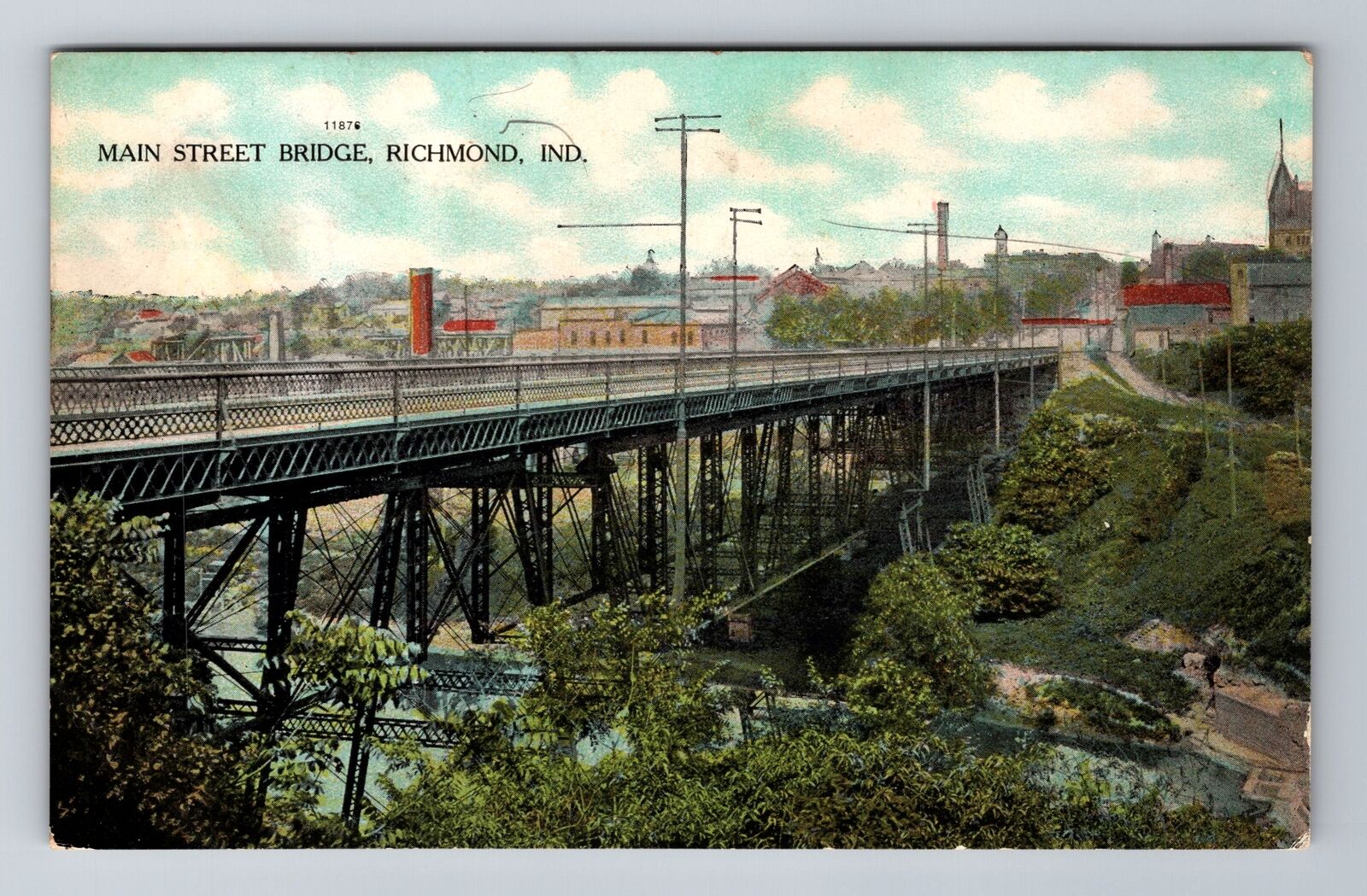 Richmond IN-Indiana, Aerial Main Street Bridge, Antique, Vintage Postcard