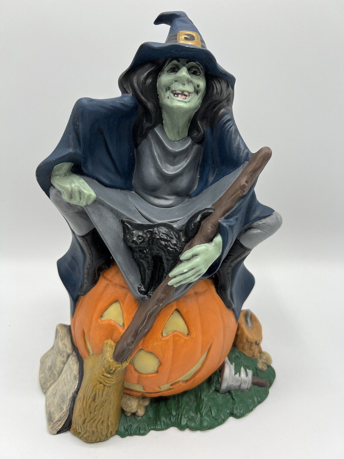 Ceramic Byron Mold Halloween Witch Jack O Lantern Hand Painted Vintage 1972