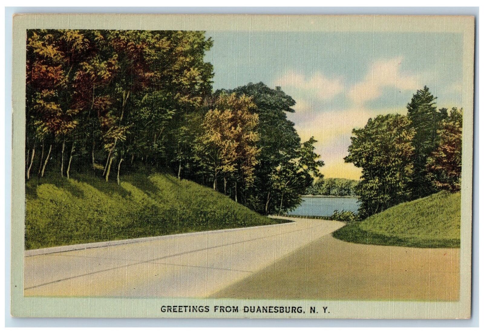 1943 Greetings From Duanesburg Curve Road Forest Lake New York NY Postcard