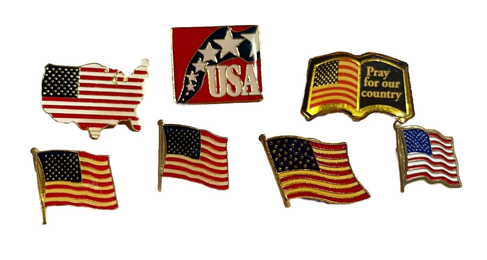 Vintage Lot Of 7 American Flag Pins