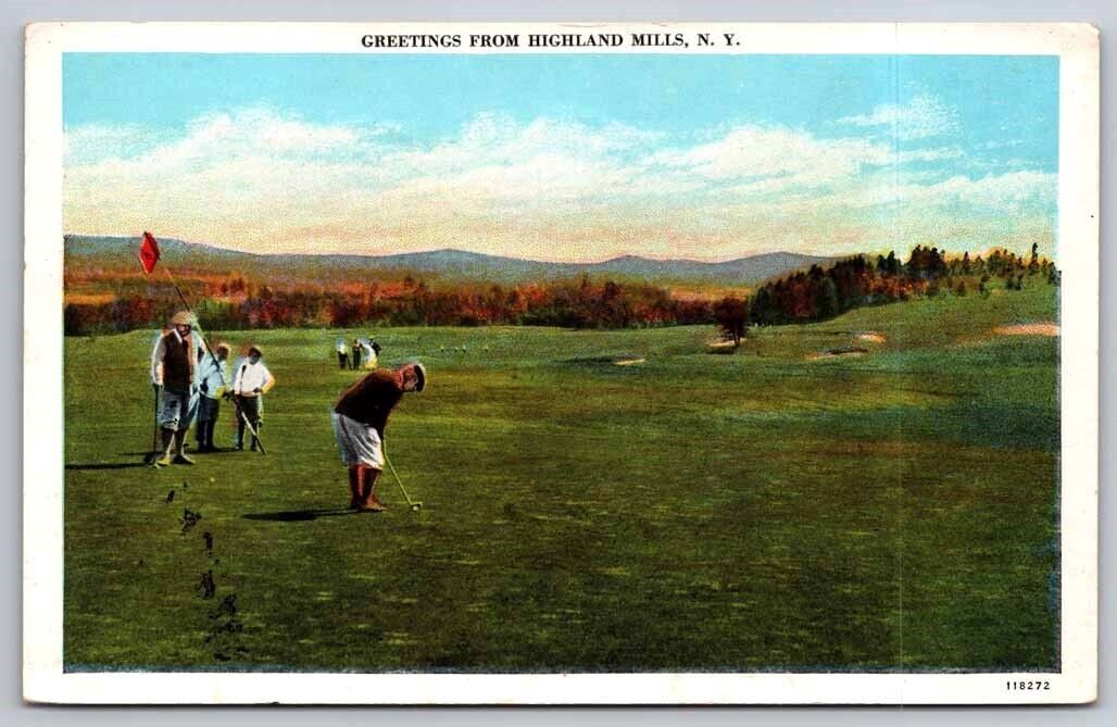 eStampsNet - Greeting from Highland Mills NY Golf Course 1939 Postcard 