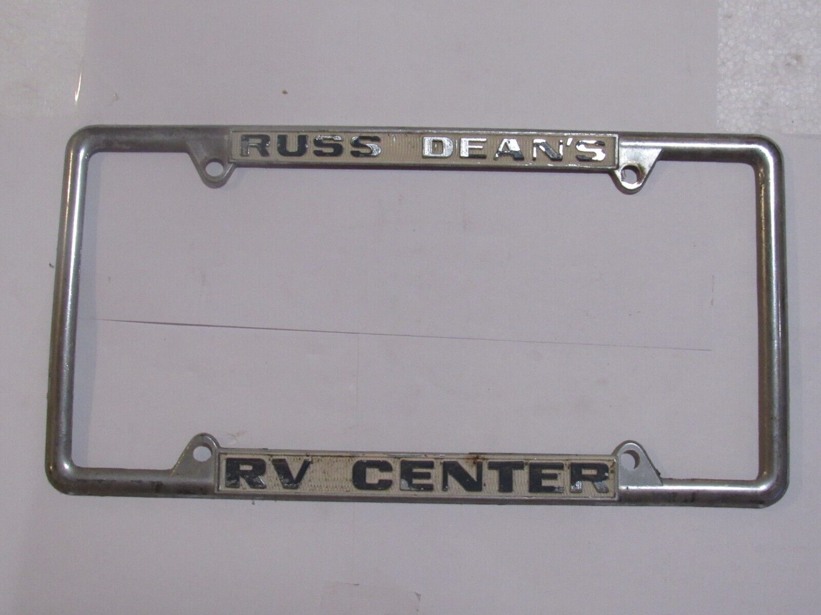 Russ Dean\'s RV Center License Plate Frame Dealership vintage travel trailer