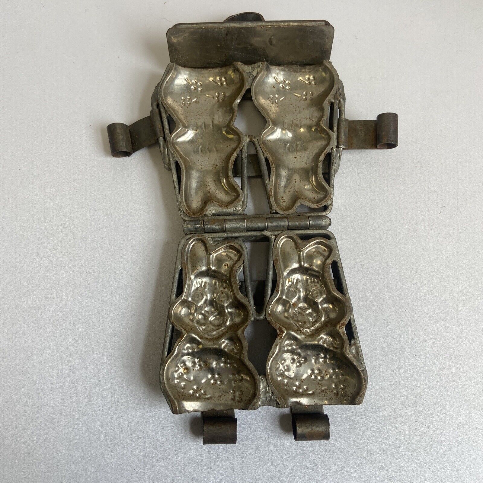 Antique Metal Hinged Double Easter Bunny Mold 