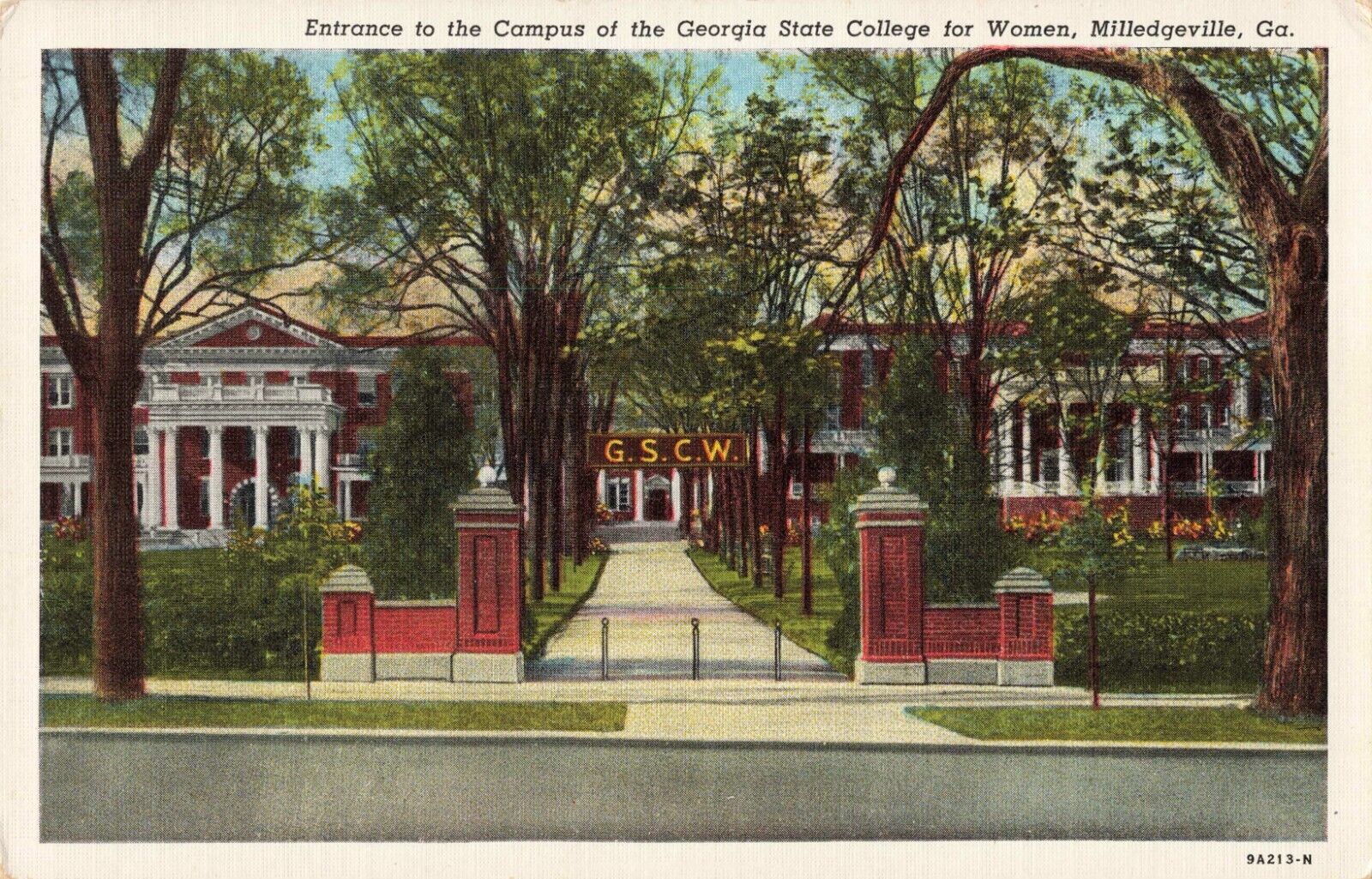 Entrance to Campus Georgia State College for Women Milledgeville c1940 Postcard