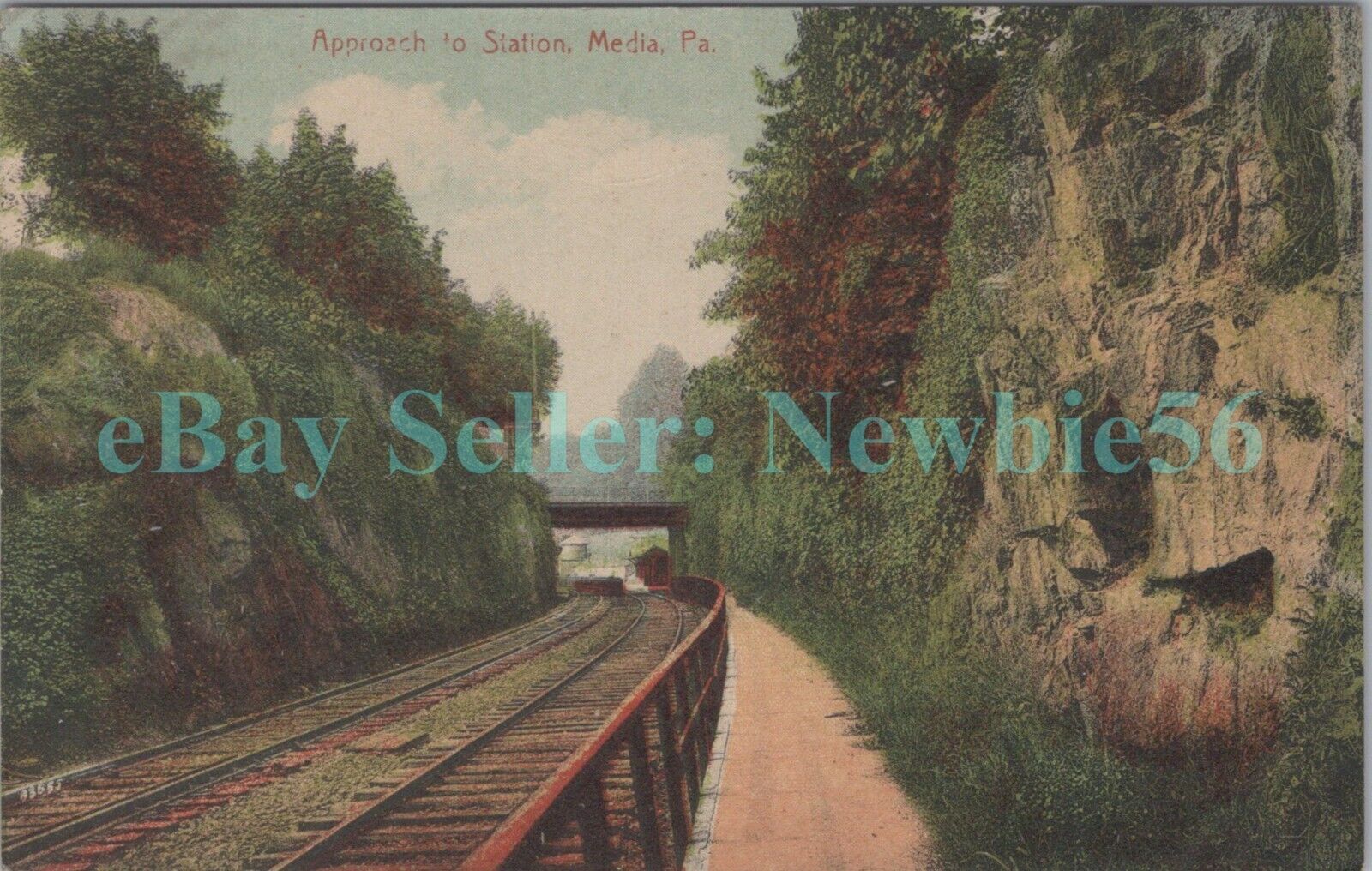 Media PA - APPROACH TO RAILROAD STATION - Postcard Delaware County