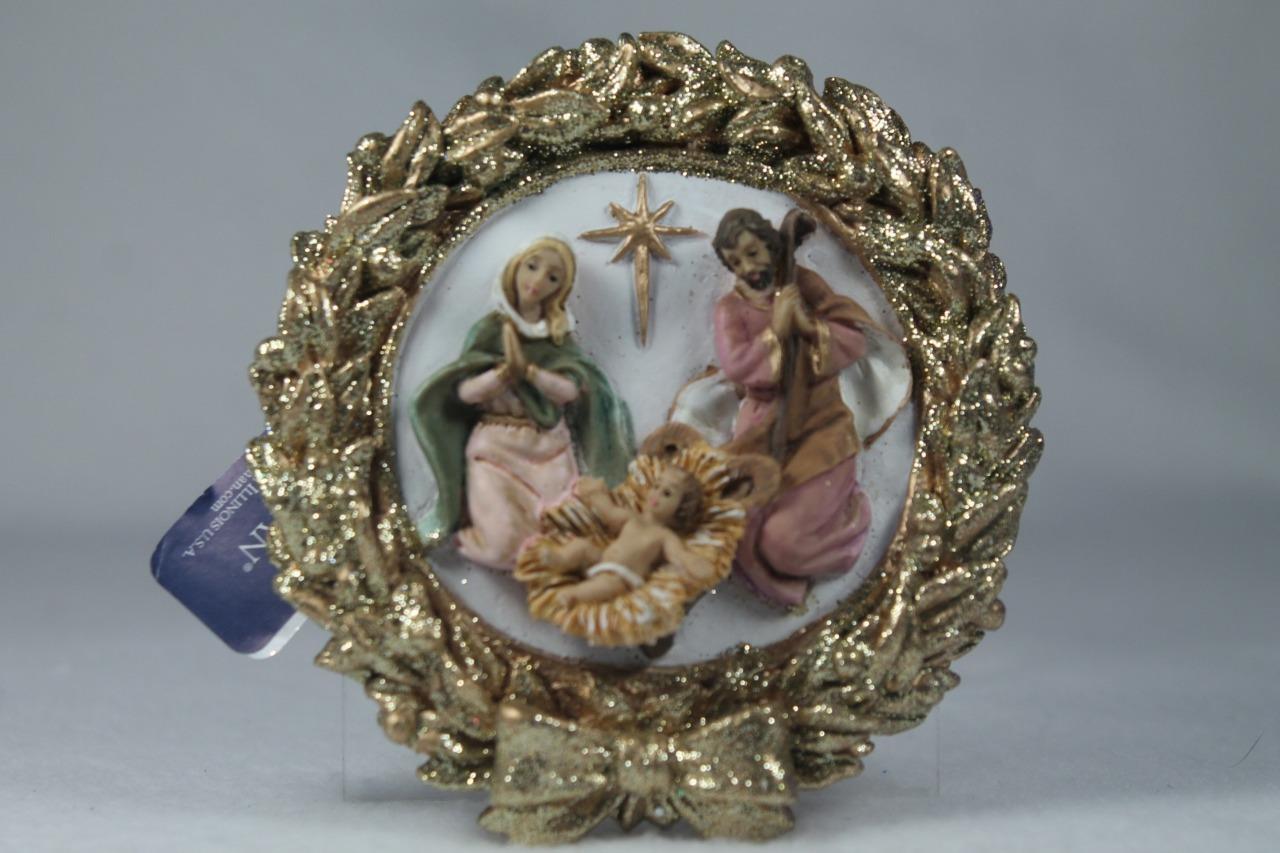Fontanini-Made In Italy \'Holy Family In Gold Wreath\' 2023 Event Orn. #57023 NIB