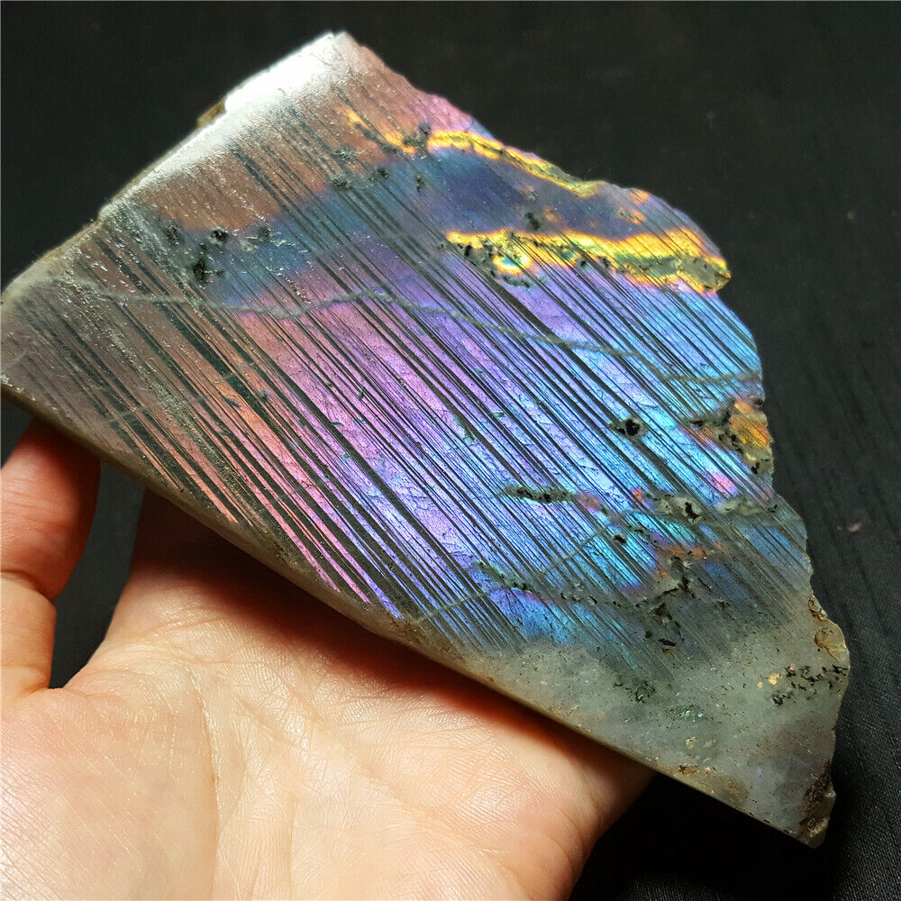 TOP 138G Natural Purple Flash Rainbow Labradorite Crystal Polished Healing B56