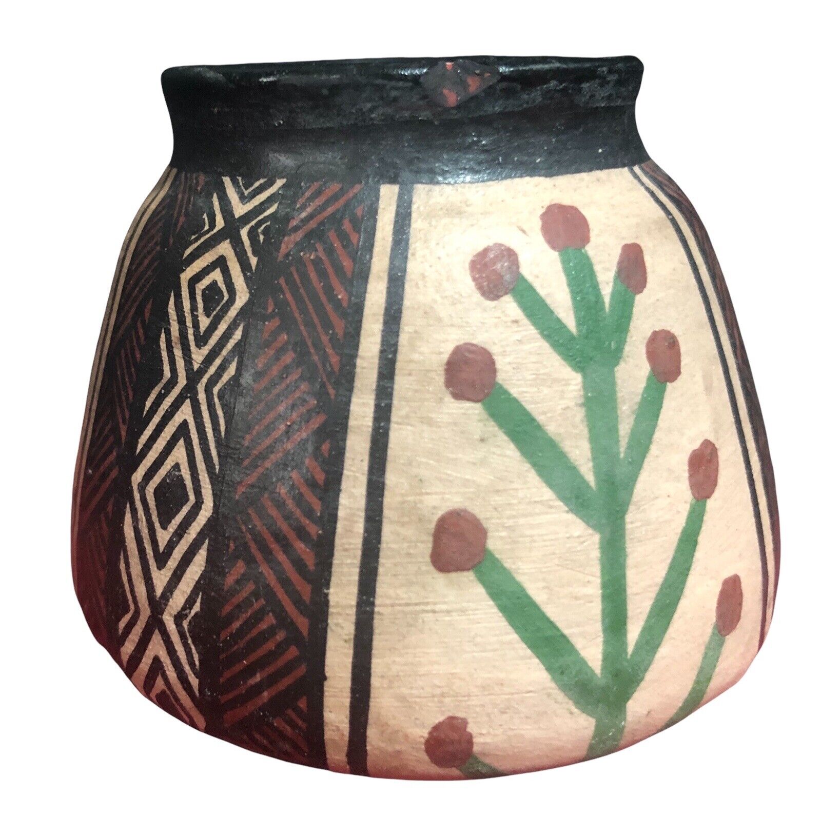 Tiny Peruvian Incan Terra Cotta Vase Handmade Handpainted in PERU (2.5”) Signed