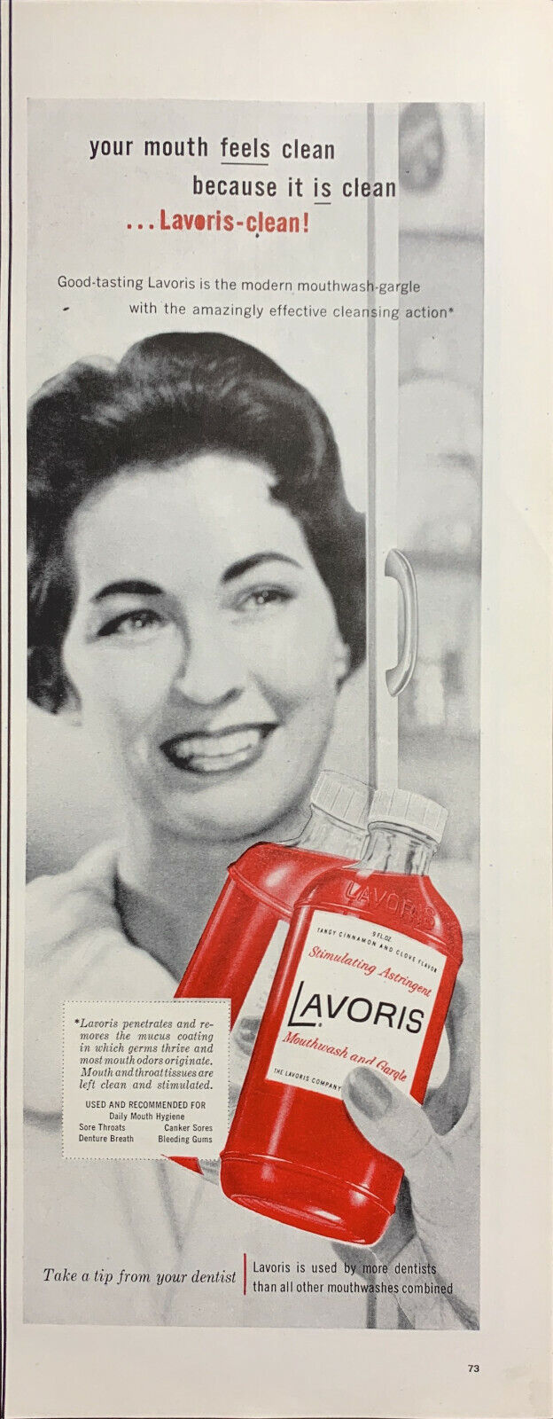 Vintage 1959 Lavoris Mouthwas & Gargle Woman Smiling Print Ad Advertisement