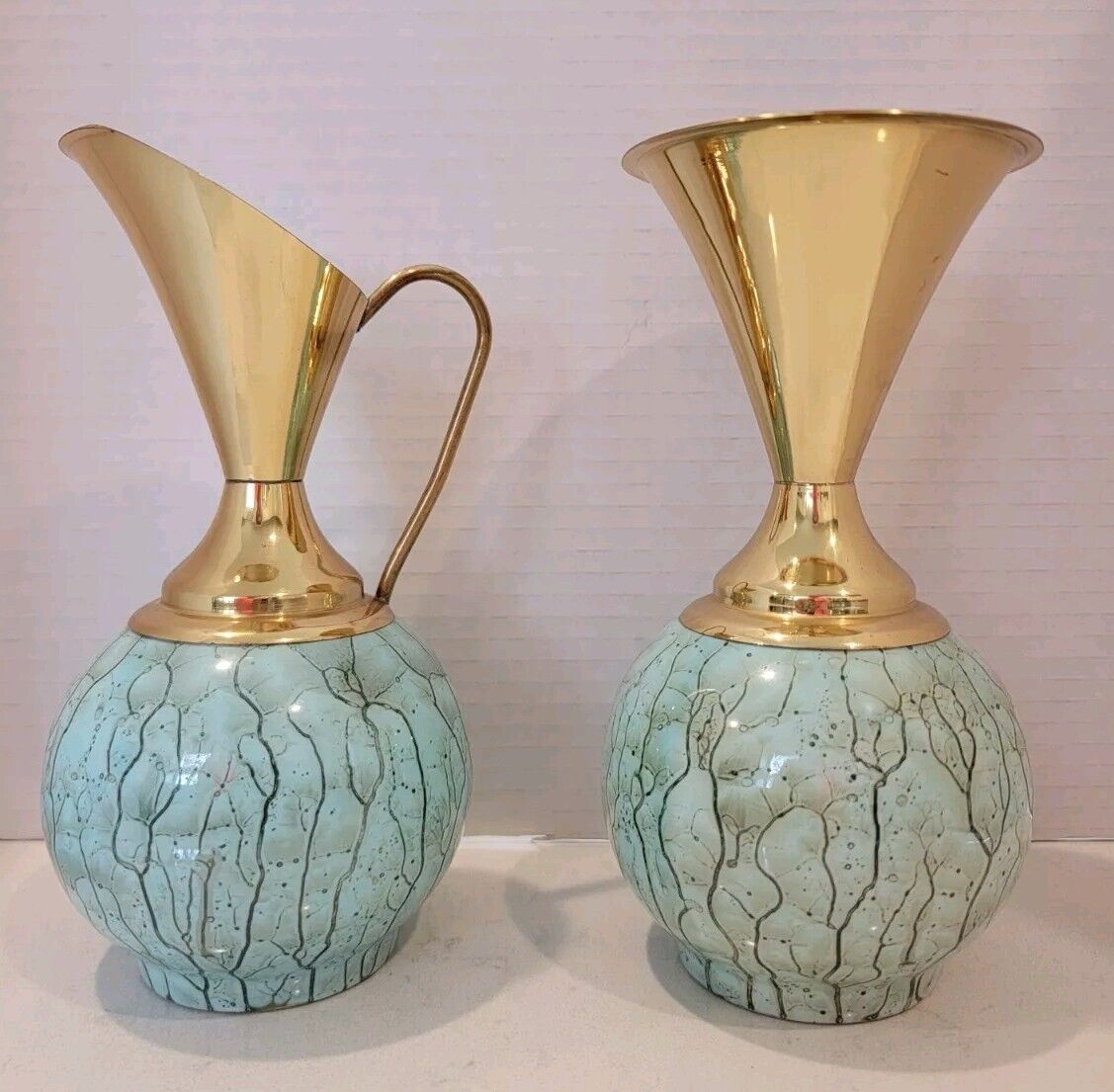 Vtg Pair Delft Pottery Vase Brass Flute Hand Painted WB Leersum Made In Holland