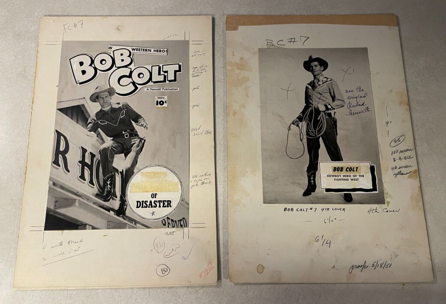 BOB COLT #7 COVER ART prod photo stats 1951 WESTERN FAWCETT FIGHTING WEST