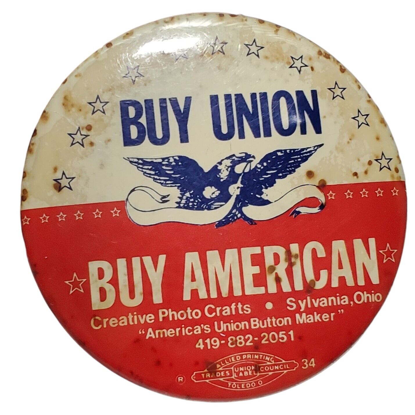 Vintage Buy Union Buy American Button Pin Allied Printing 2