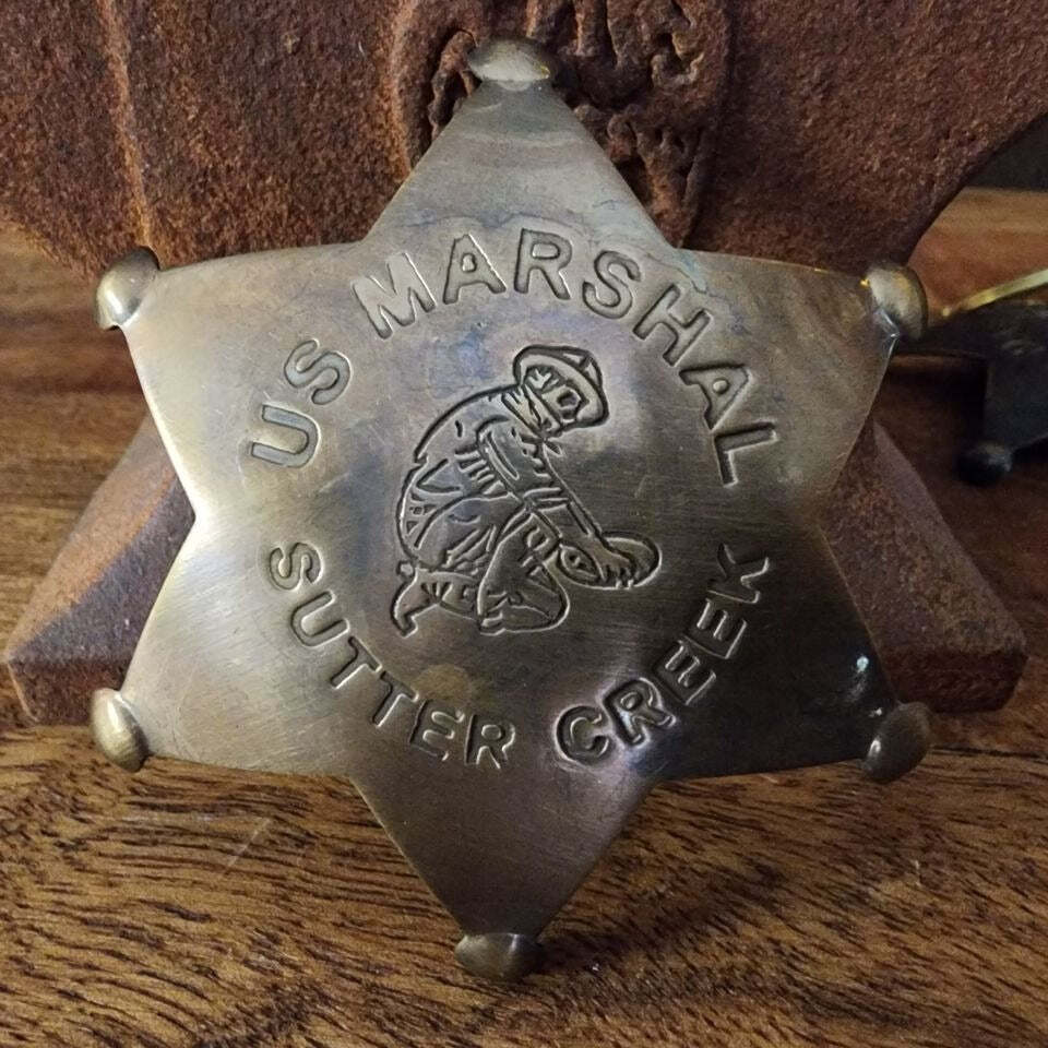 US Marshall Sutter Creek Solid Brass Badge With Antique Finish & Soldered Pin