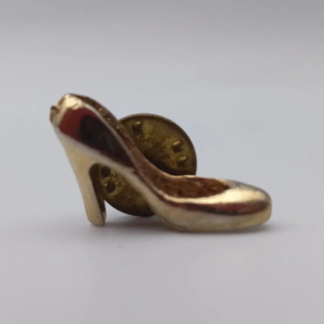 Vintage High Heel Shoe Lapel Pin Gold Tone Metal Fashion Accessory Flair Badge