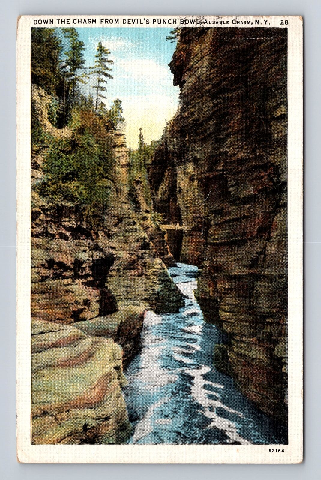 AuSable Chasm NY-New York, Down Chasm from Devils Punch, Vintage c1939 Postcard