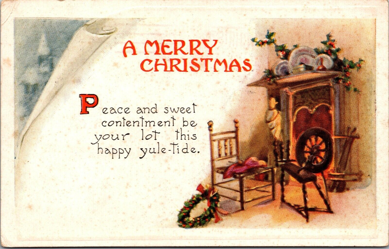 Postcard A Merry Christmas Peace and Sweet Contentment Fireplace POSTED