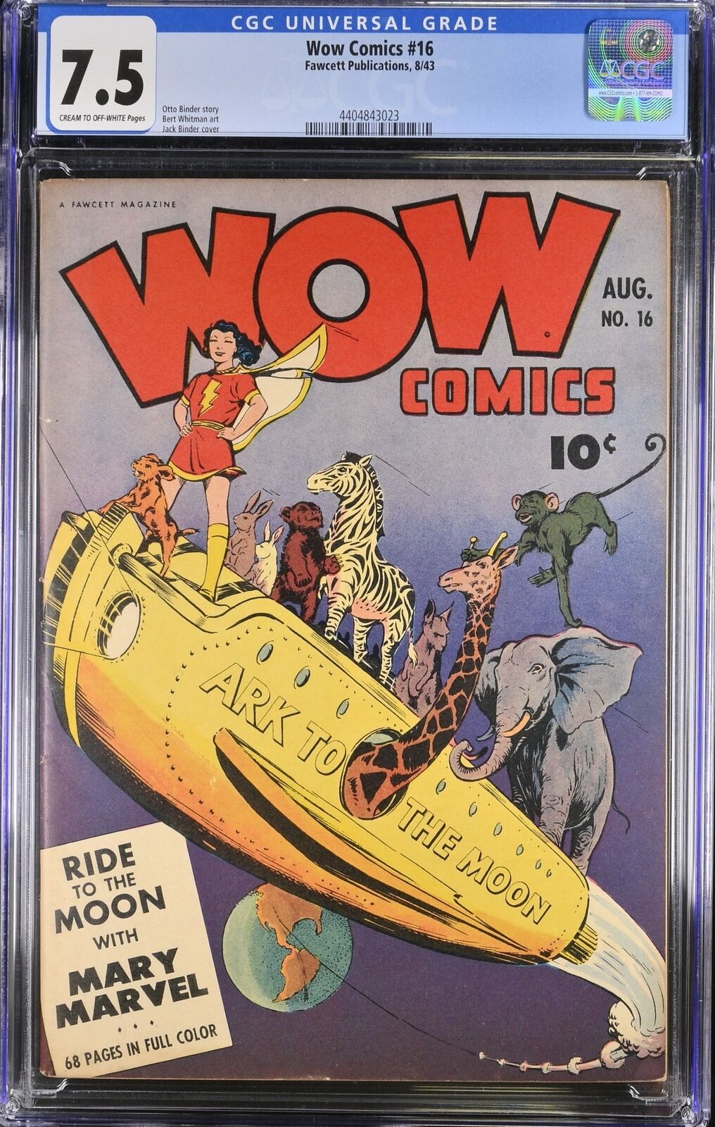 Wow Comics #16 CGC VF- 7.5 Mary Marvel Phantom Eagle Binder Cover Fawcett 1943