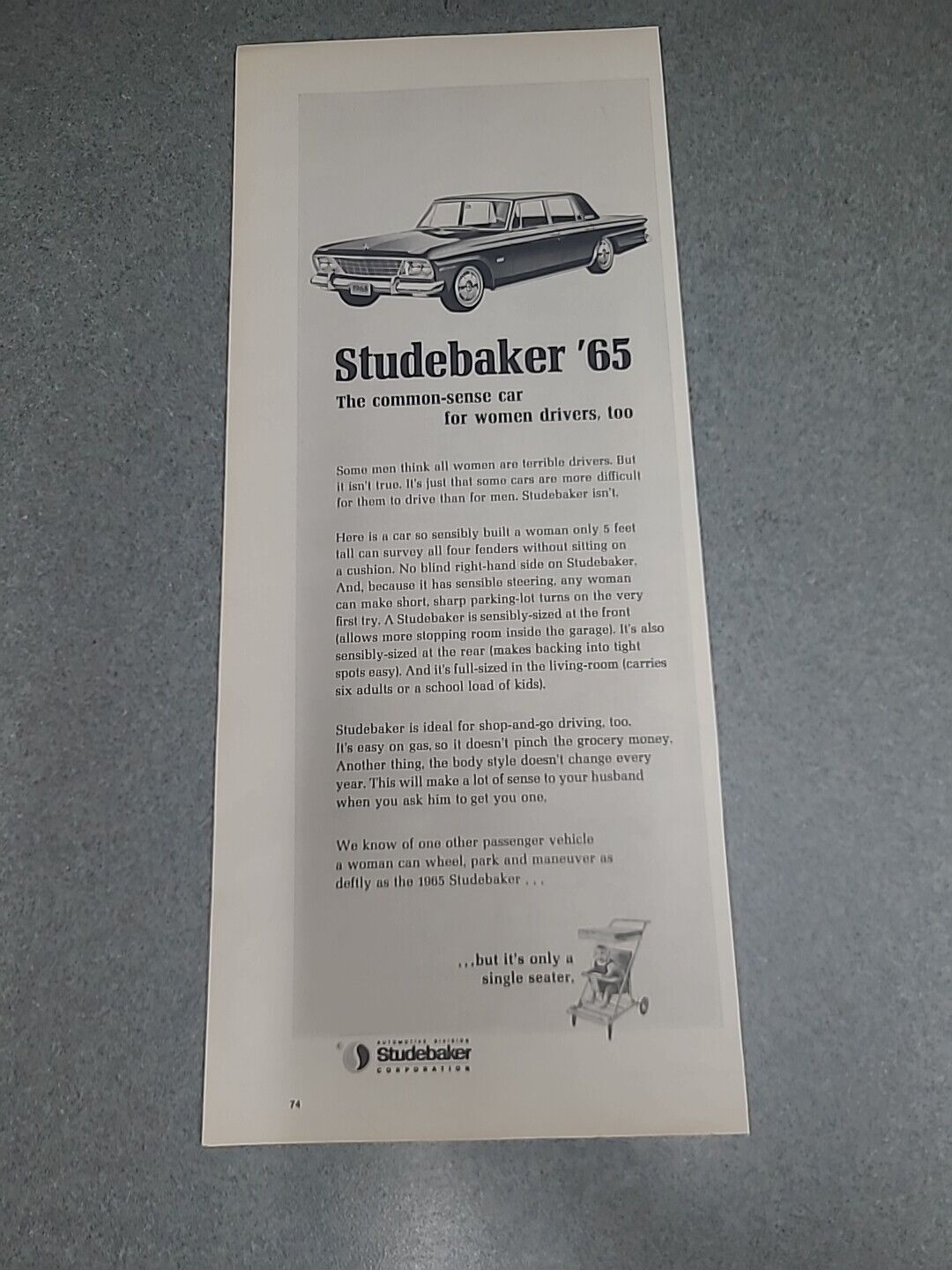 Studebaker \'65 Print Ad 1965 5x13 Great To Frame 