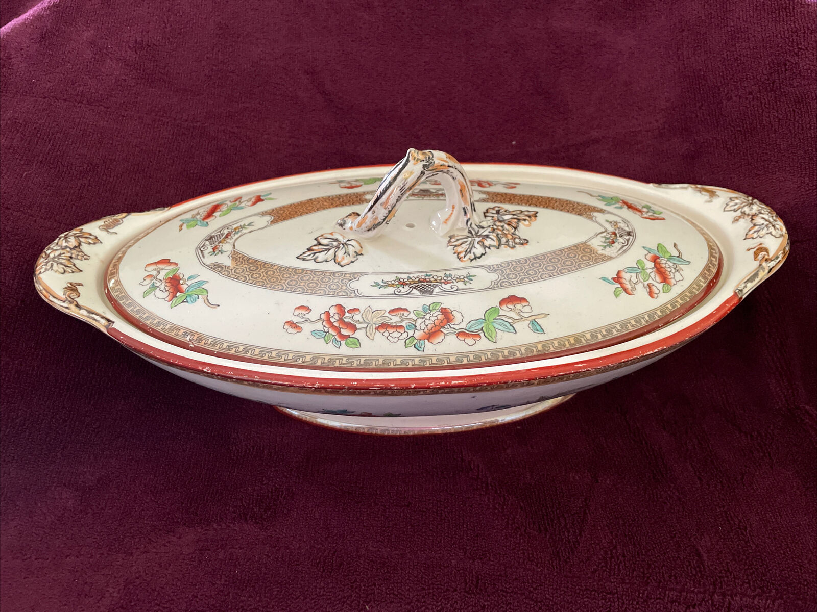 Antique Copeland China Indian Tree Oval Covered Vegetable Tureen