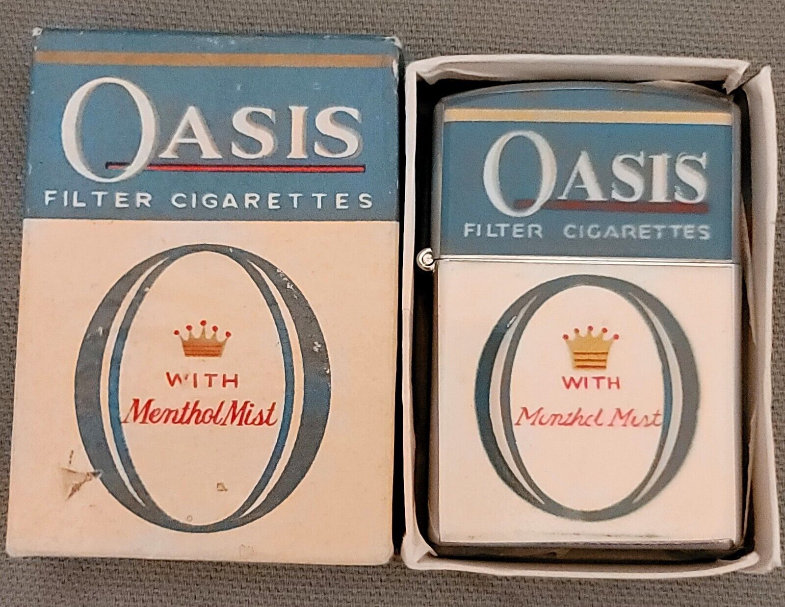 Vintage Oasis Cigarettes Advertising Lighter, Unfired, Mint In Box, Continental