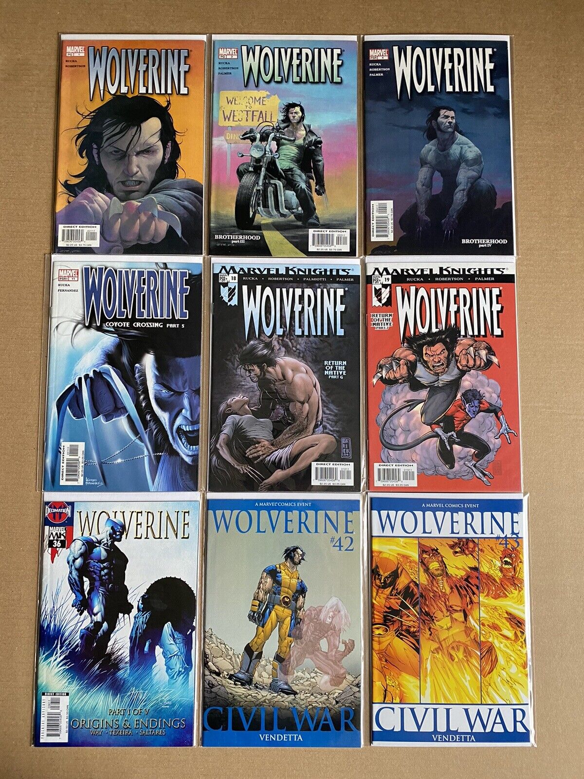 Lot of 9 Comic Books Wolverine #1 3 4 11 18 19 36 42 43 Second Printing