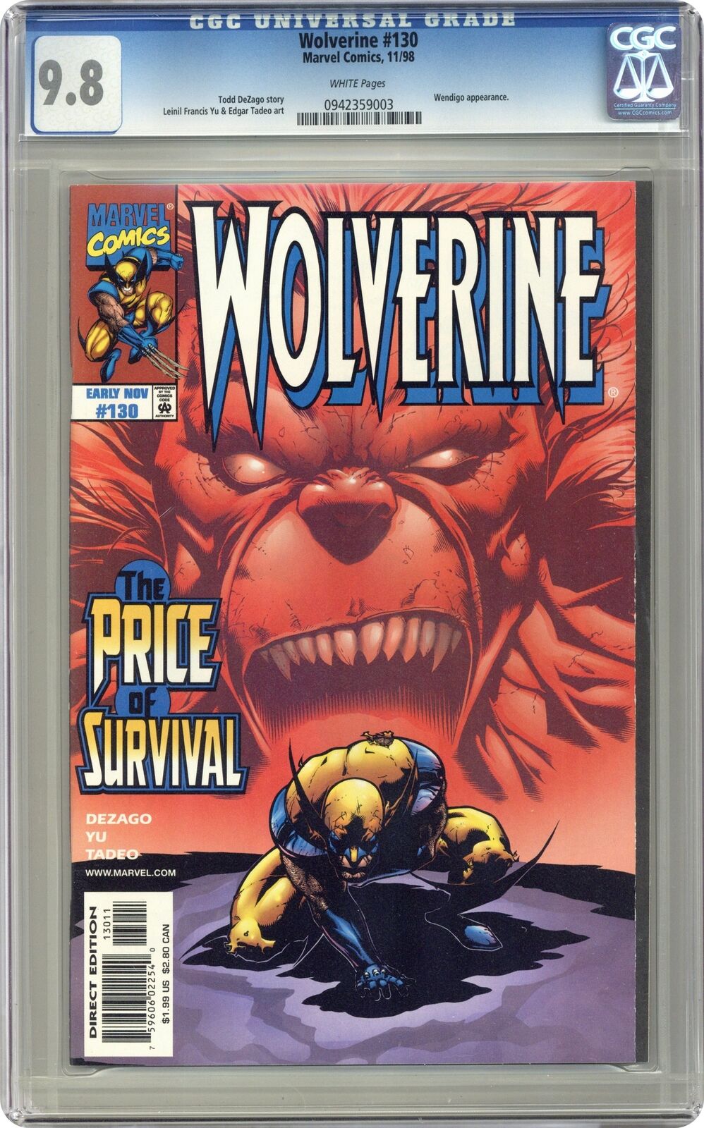 Wolverine #130 CGC 9.8 1998 0942359003