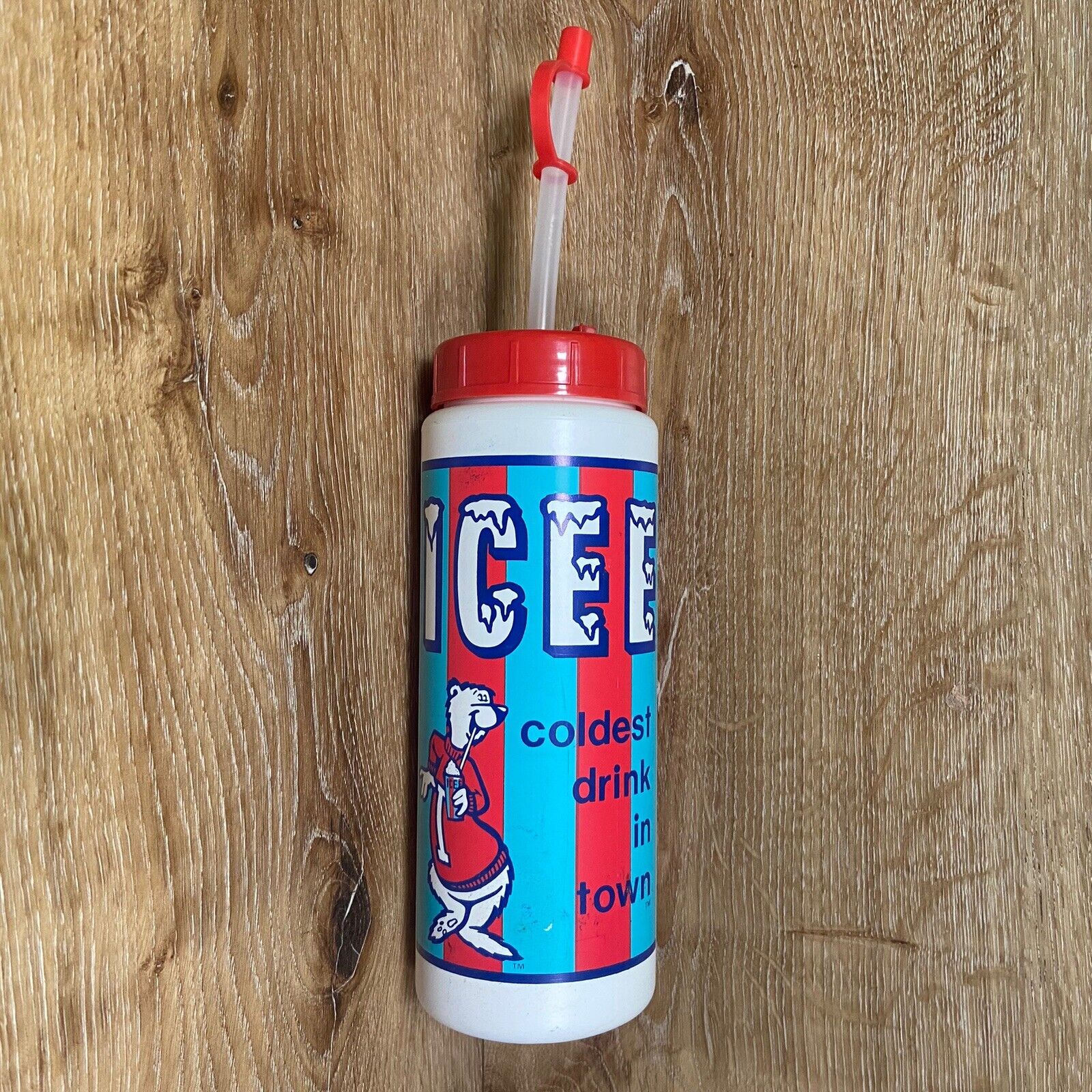 Vintage ICEE Water Bottle With Reuseable Straw 1980s
