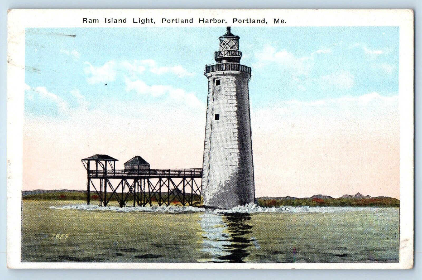 Portland Maine ME Postcard Ram Island Light Portland Harbor Exterior View c1920