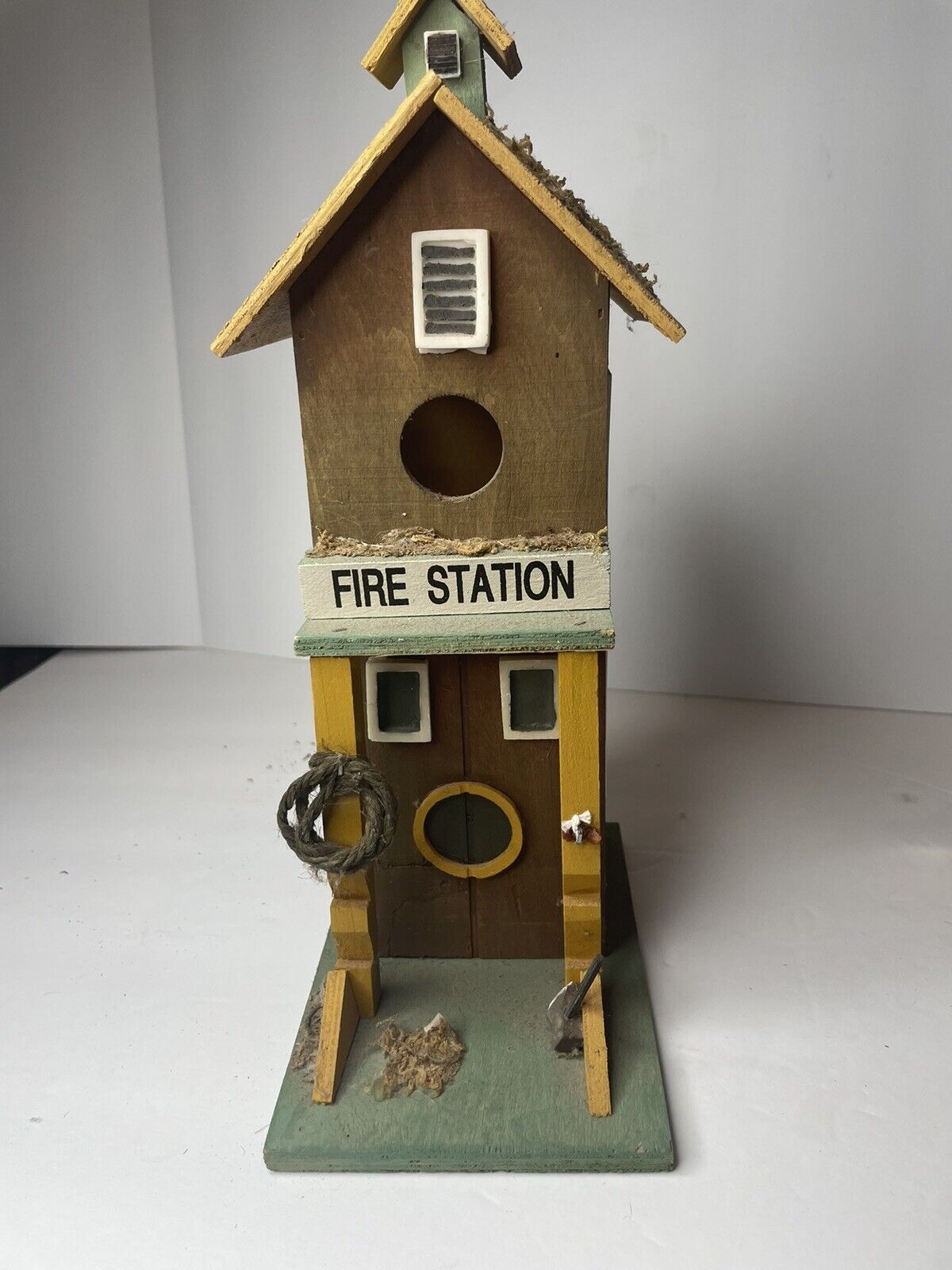 Vintage Wooden Fire Station Bird House Rustic Country Cabin 12x6x4 Cottage Decor