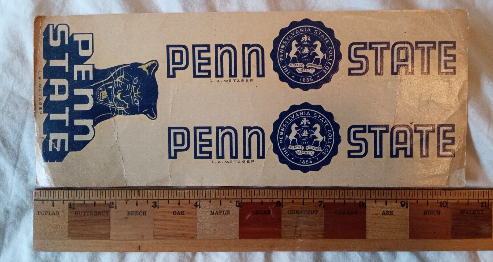 1940s PSU Pennsylvania State College Decal Penn State Nittany Lion L.K Metzger