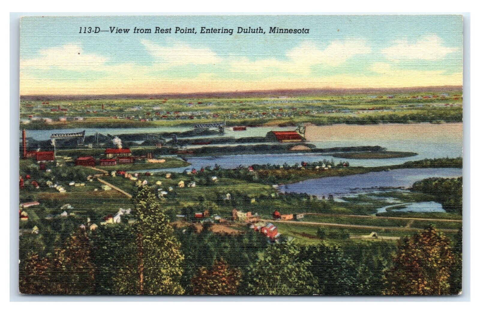 Postcard View from Rest Point, Entering Duluth MN Minnesota linen MA12