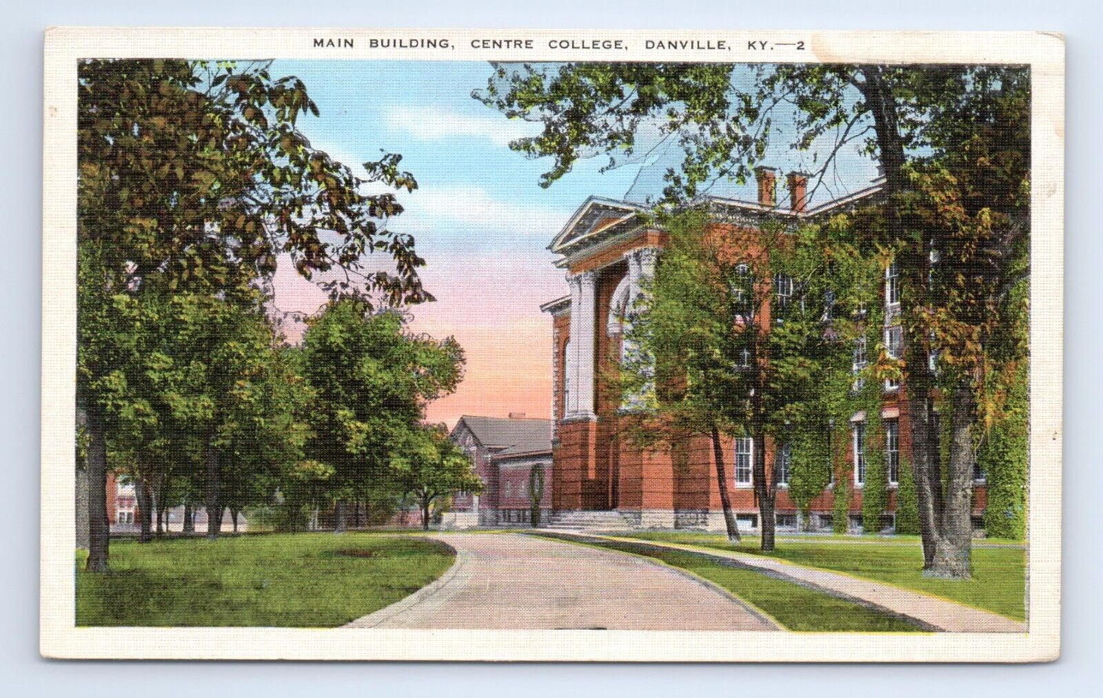 Centre College Main Building Danville Kentucky Postcard VTG KY University