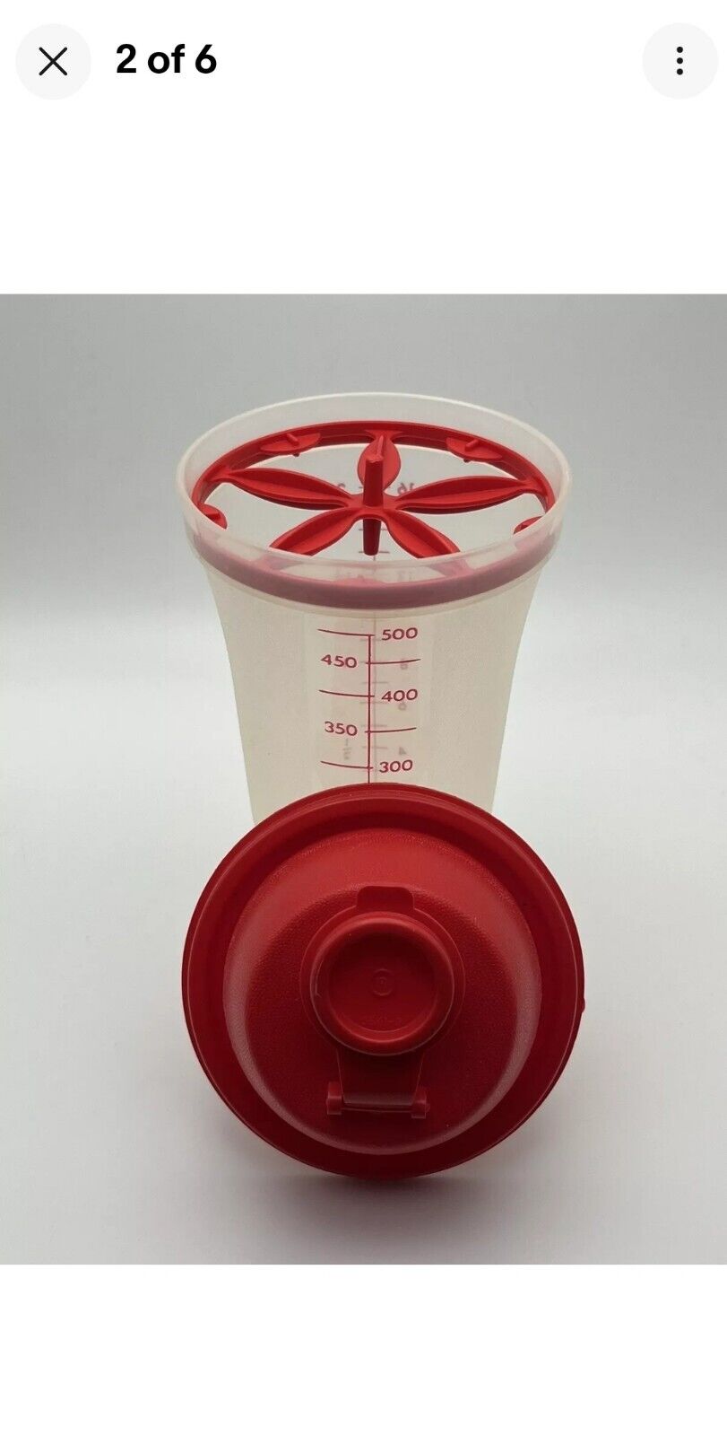Vintage Tupperware 16oz Quick Shake Mixer Blender  #844 Clear Red Lid Wheel