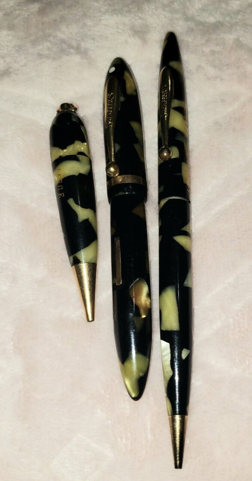 Vintage Sheaffer Black/ Pearl 3pc Fountain Pen And Pencil Set