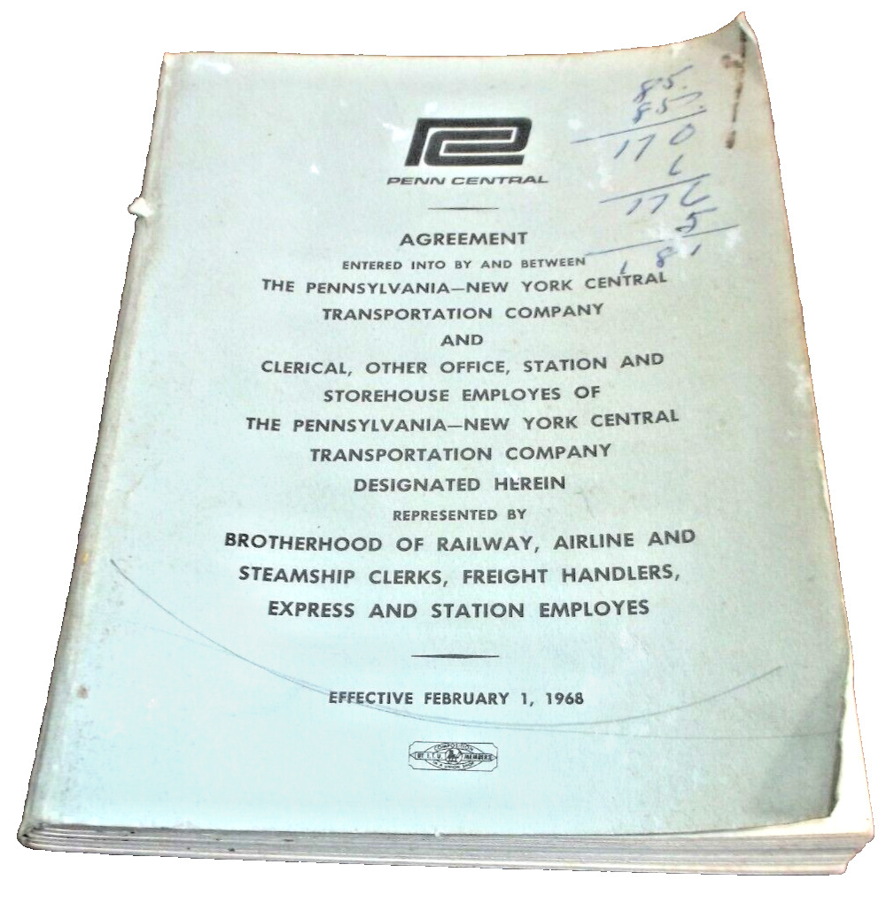 FEBRUARY 1968 PENN CENTRAL EMPLOYEE AGREEMENT WITH CLERKS PRR NYC MERGER 