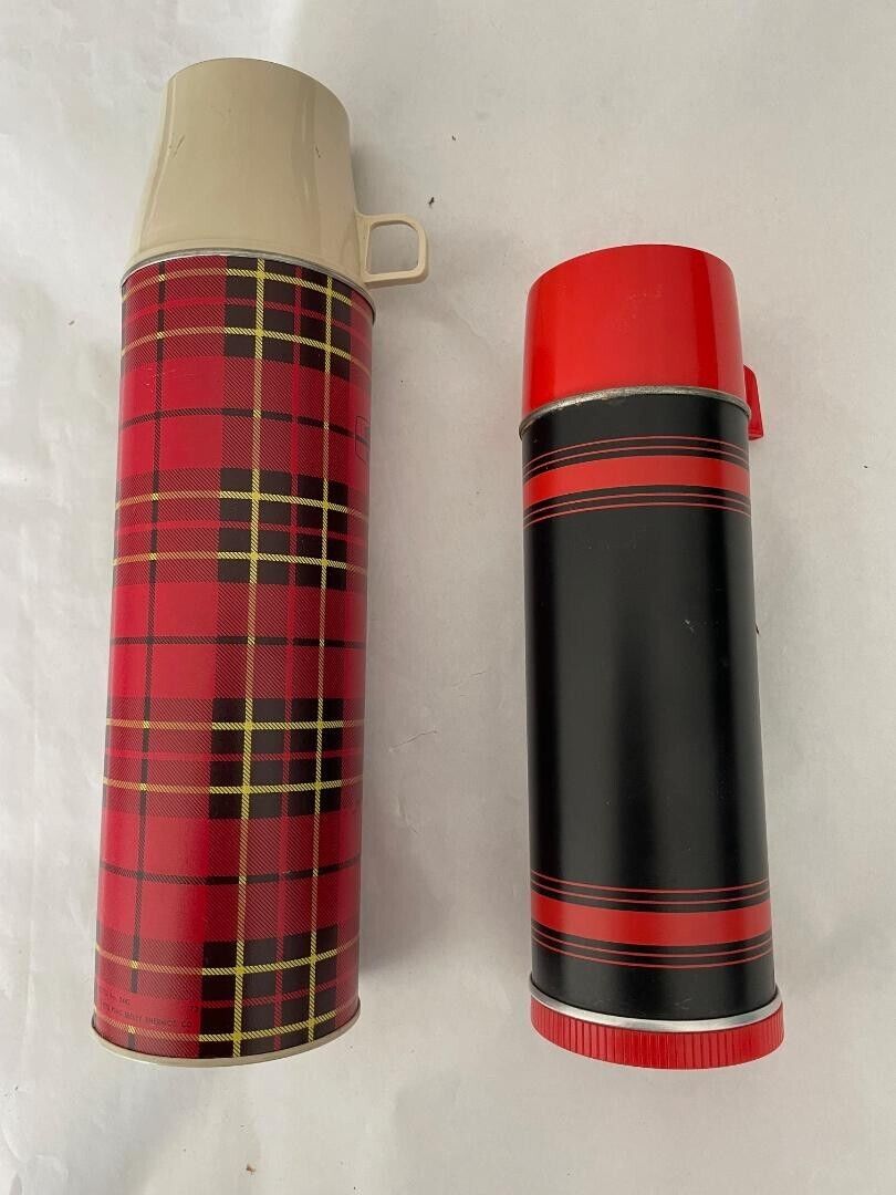 NEW Vintage King Seeley Thermos 1973 Red Plaid Tall Kmart price tag Aladdins Top