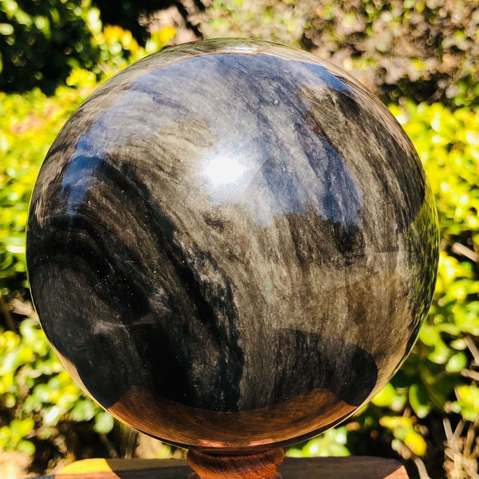 4.55LB Natural Silver Black Obsidian Sphere Quartz Crystal Ball Healing
