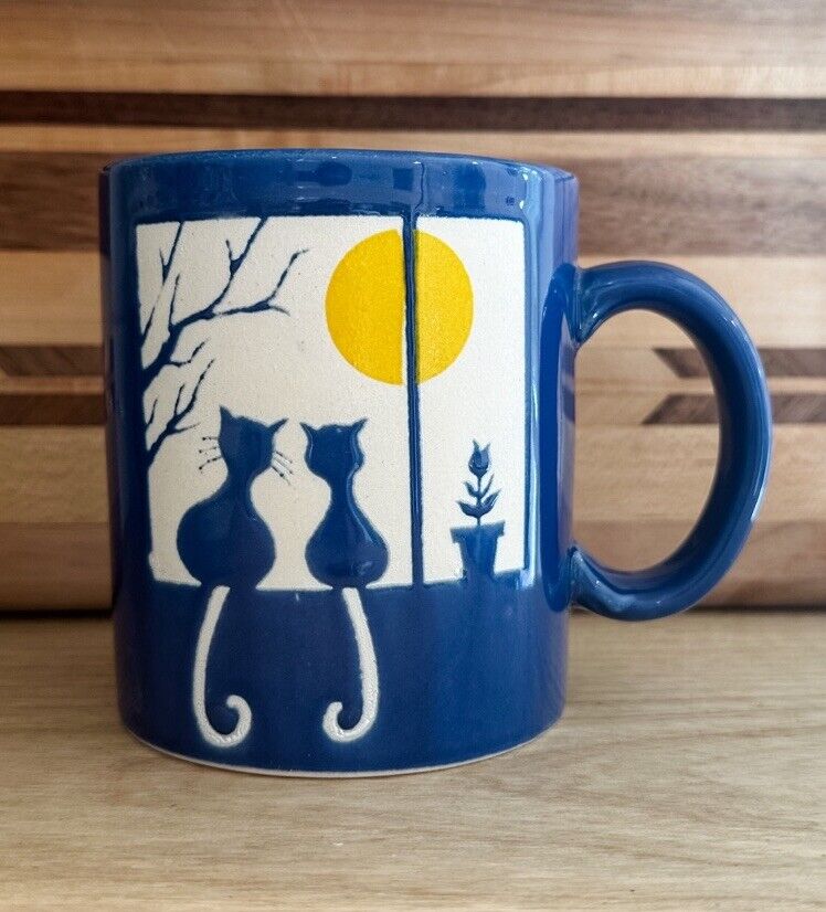 Waechtersbach Cats in Window Embossed Coffee Blue Mug Cup Vintage W Germany