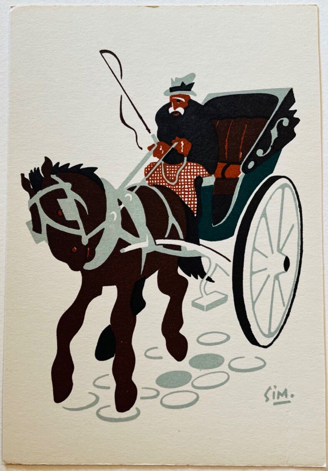 Horse Drawn Carriage Artist Signed Sim Vintage 6x4 Quebec Art Postcard c1940