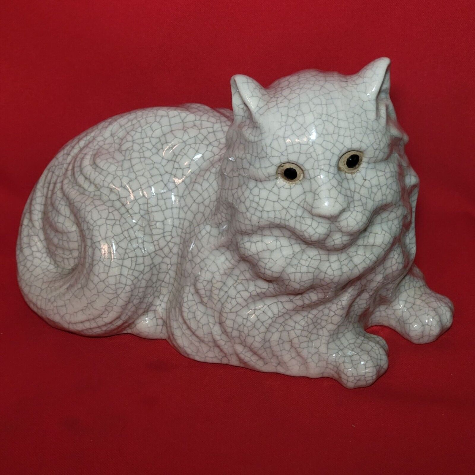 Vintage Crackle Glazed Finish Ceramic Siting Cat Figurine