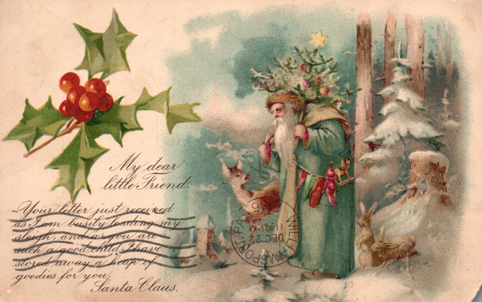 Vintage Postcard 1906 My Dear Little Friend From Santa Claus Blue Suit