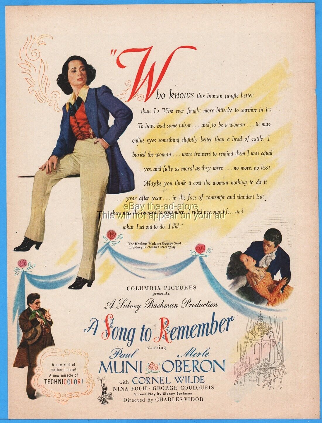 1944 A Song to Remember Paul Muni Merle Oberon Cornel Wilde Movie Promo Ad