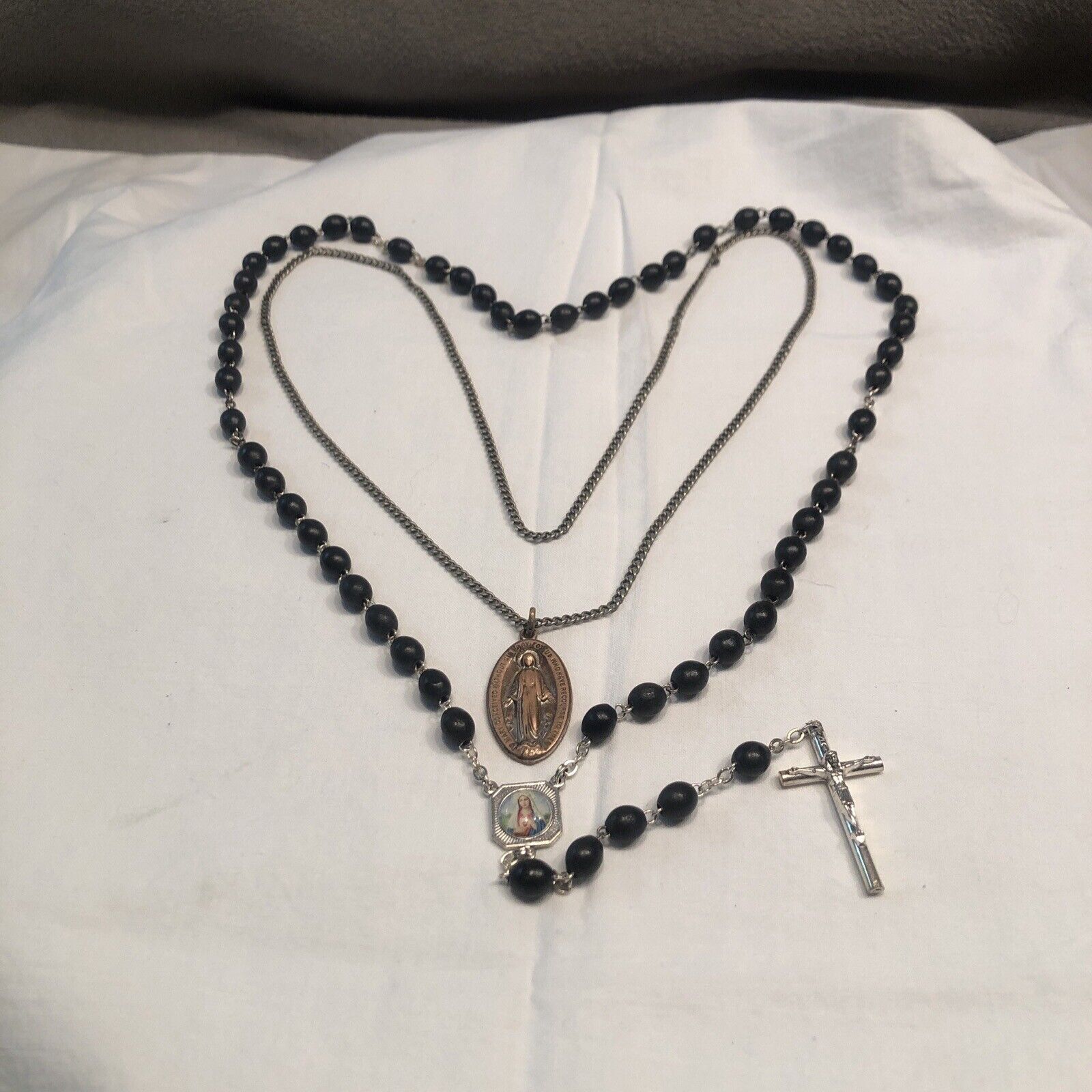 Vntg Lot Of 2 CHAPEL STERLING SILVER Black Rosary Crucifix Beads & Neckless