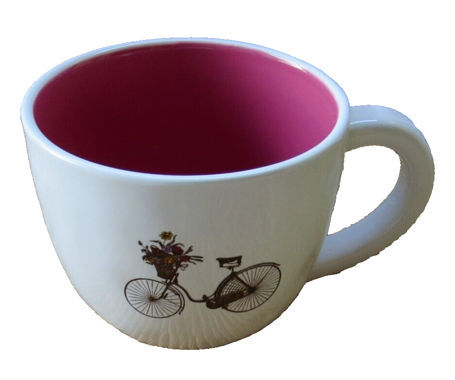 Magenta Bicycle Coffee Cup Mug - Bicycle Basket w/ Flowers - Pink Dusty Rose