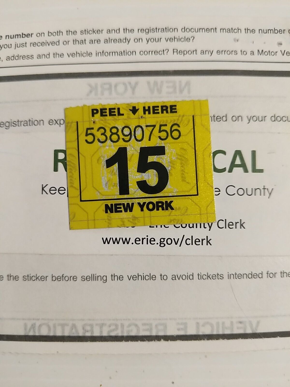 Genuine New York State Registration Sticker 2015 Expired 