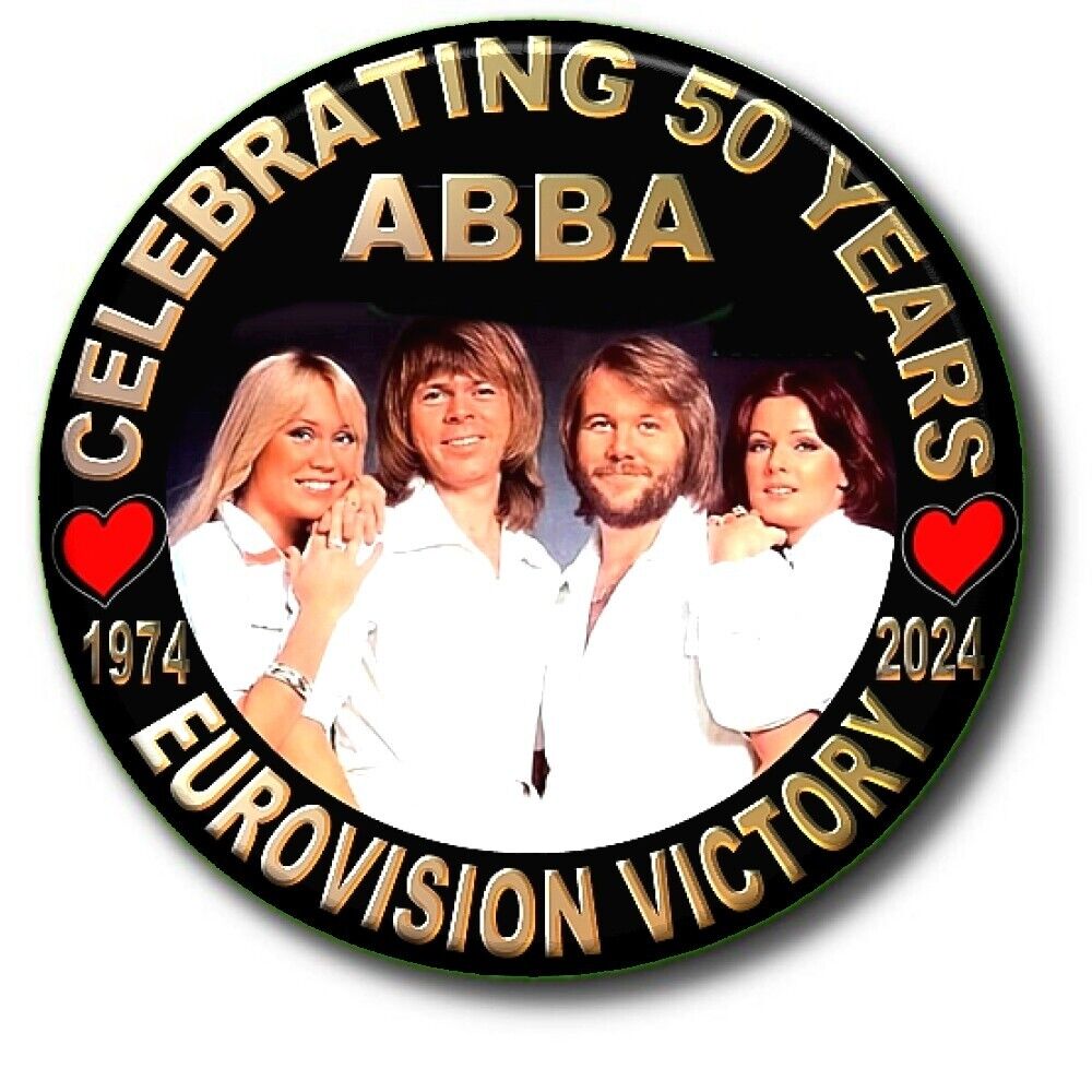 ABBA - CELEBRATE 50 YEARS OF EUROVISION VICTORY-STUNNING LARGE 55MM BADGE