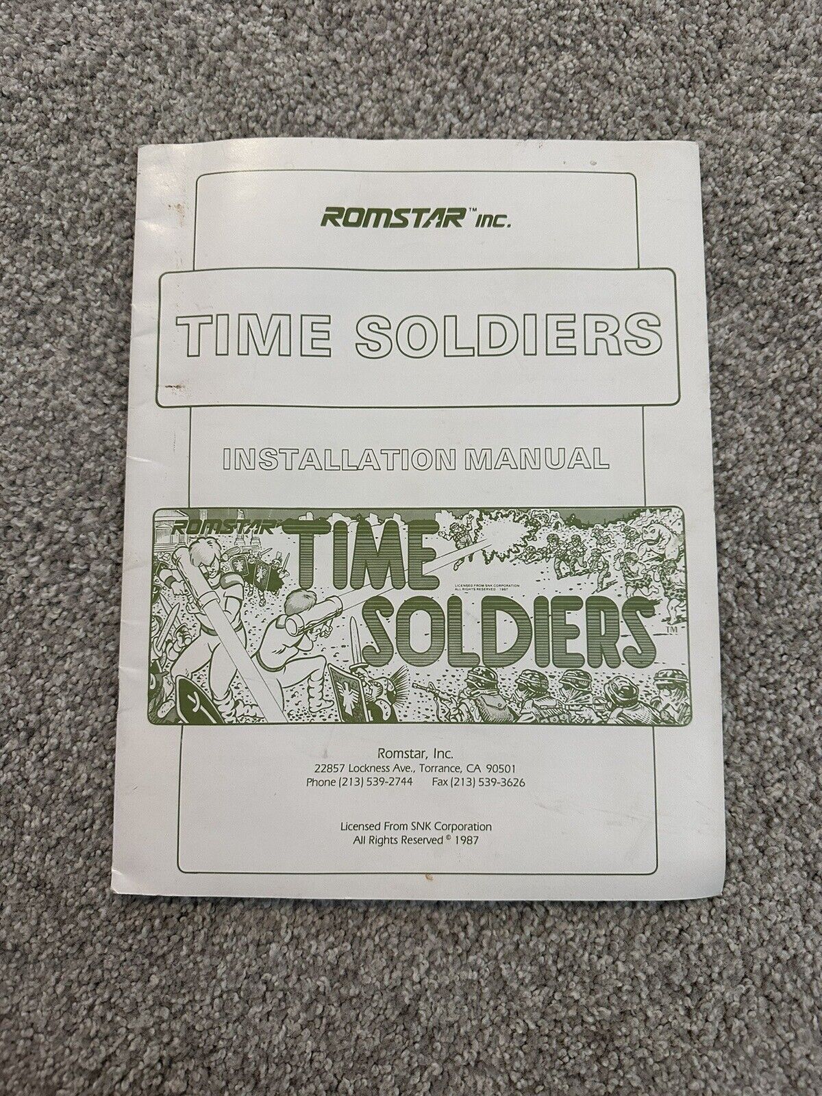 Original Romstar Time Soldiers Arcade Game Installation Manual