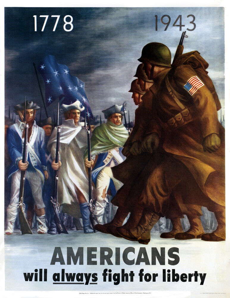 1943 Americans Fight For Liberty WWII Poster Art Print 8.5\